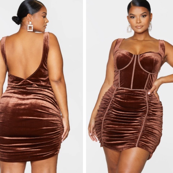 Plus Size Brown Bodycon Dress - Picture 2 of 3